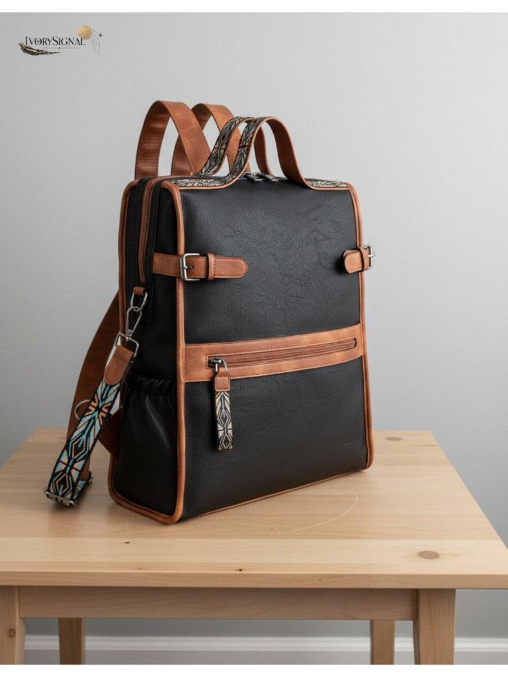 Faux Leather Laptop Backpack Fits 15.6in Waterproof 11 Pockets Travel